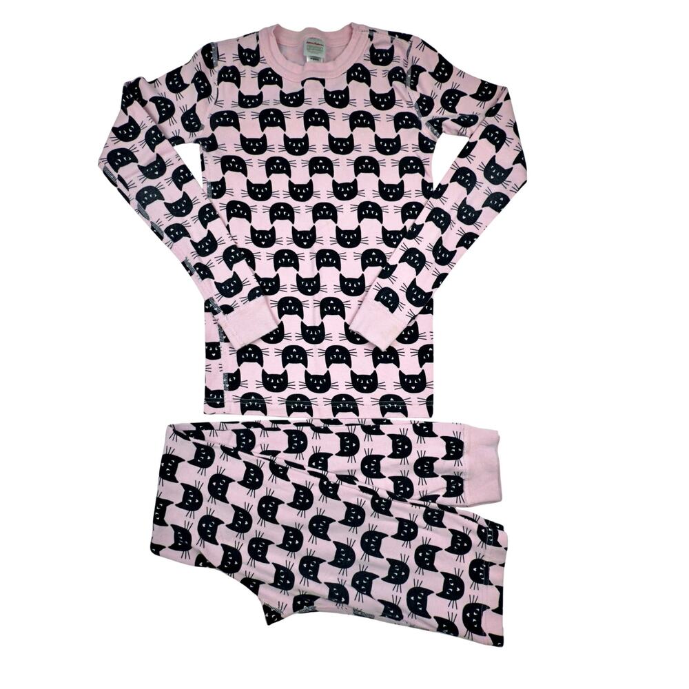 Hanna Andersson Pink Black Cat Long John Pajama Set Girls Sz 12